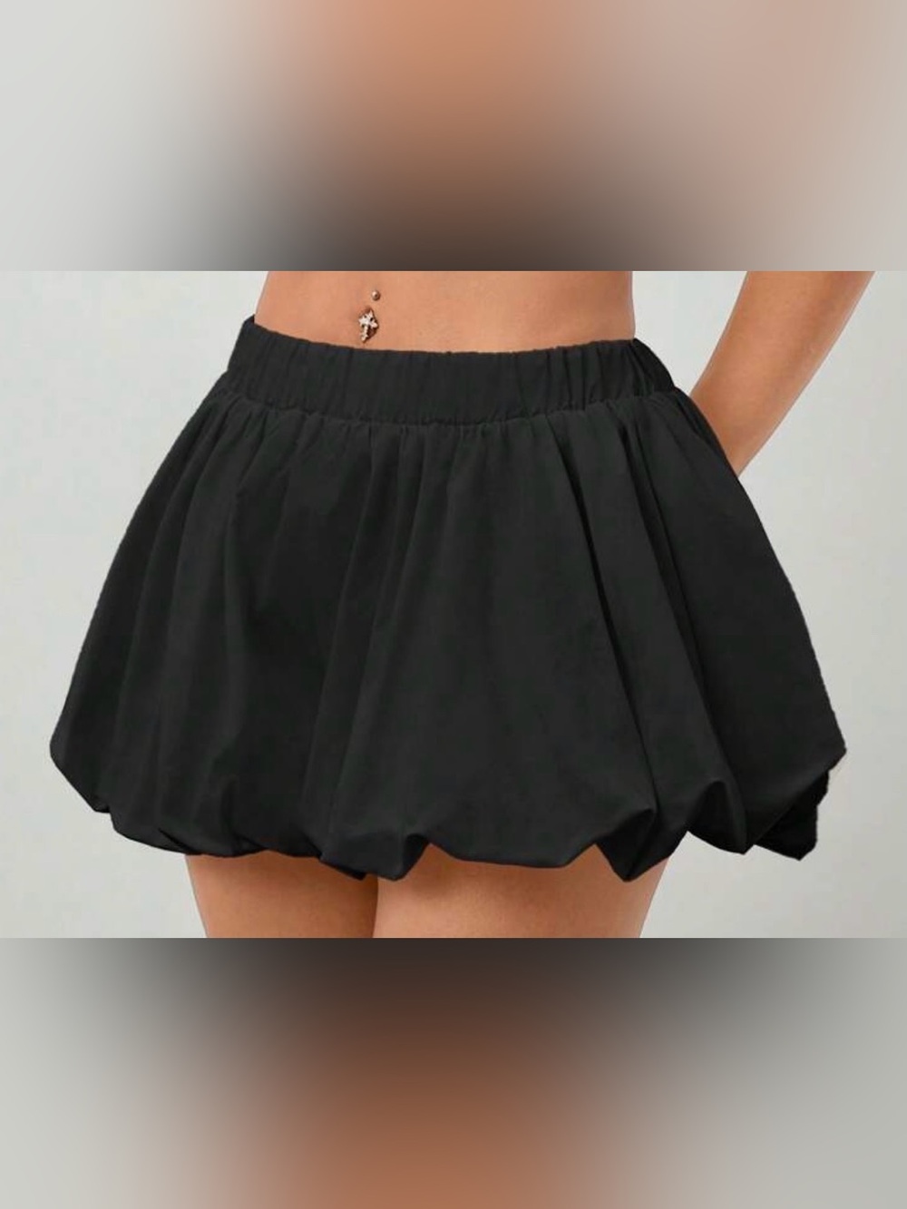 Black Bubble Mini Skirt - Elastic Waist
